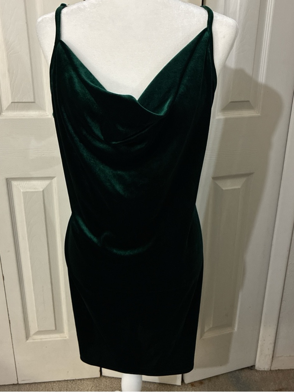 Emerald Velvet Cowl Neck Midi Dress NWT.